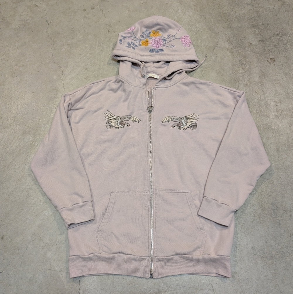 Golden TNA Hoodie Embroidery Full Zip Women's M Birds Flowers